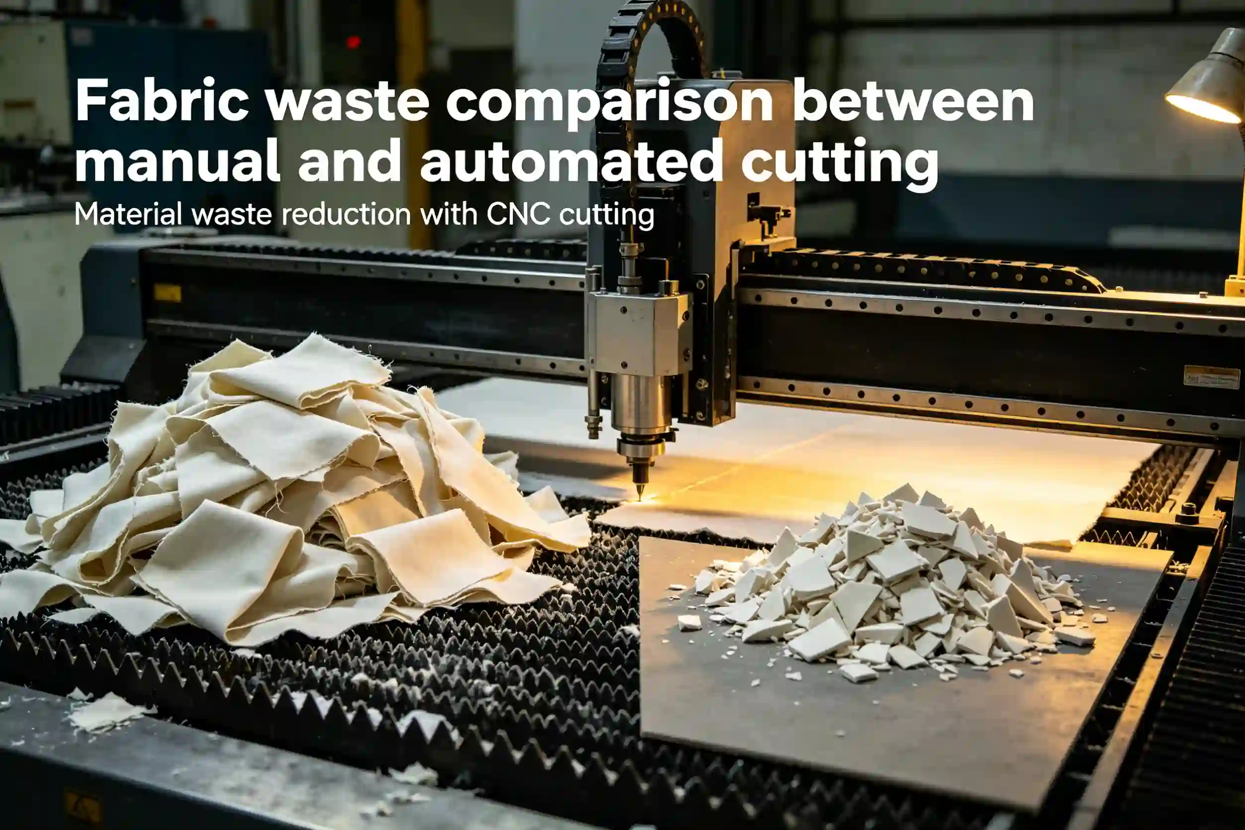 Material waste reduction with CNC cutting Fabric waste comparison between manual and automated cutting