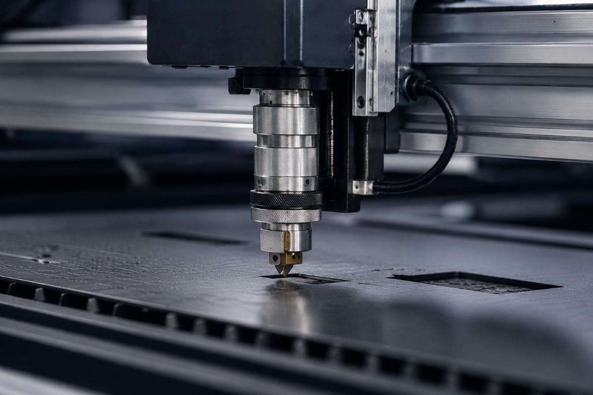 Close-up of CNC knife cutting tool head CNC knife cutting machine close-up