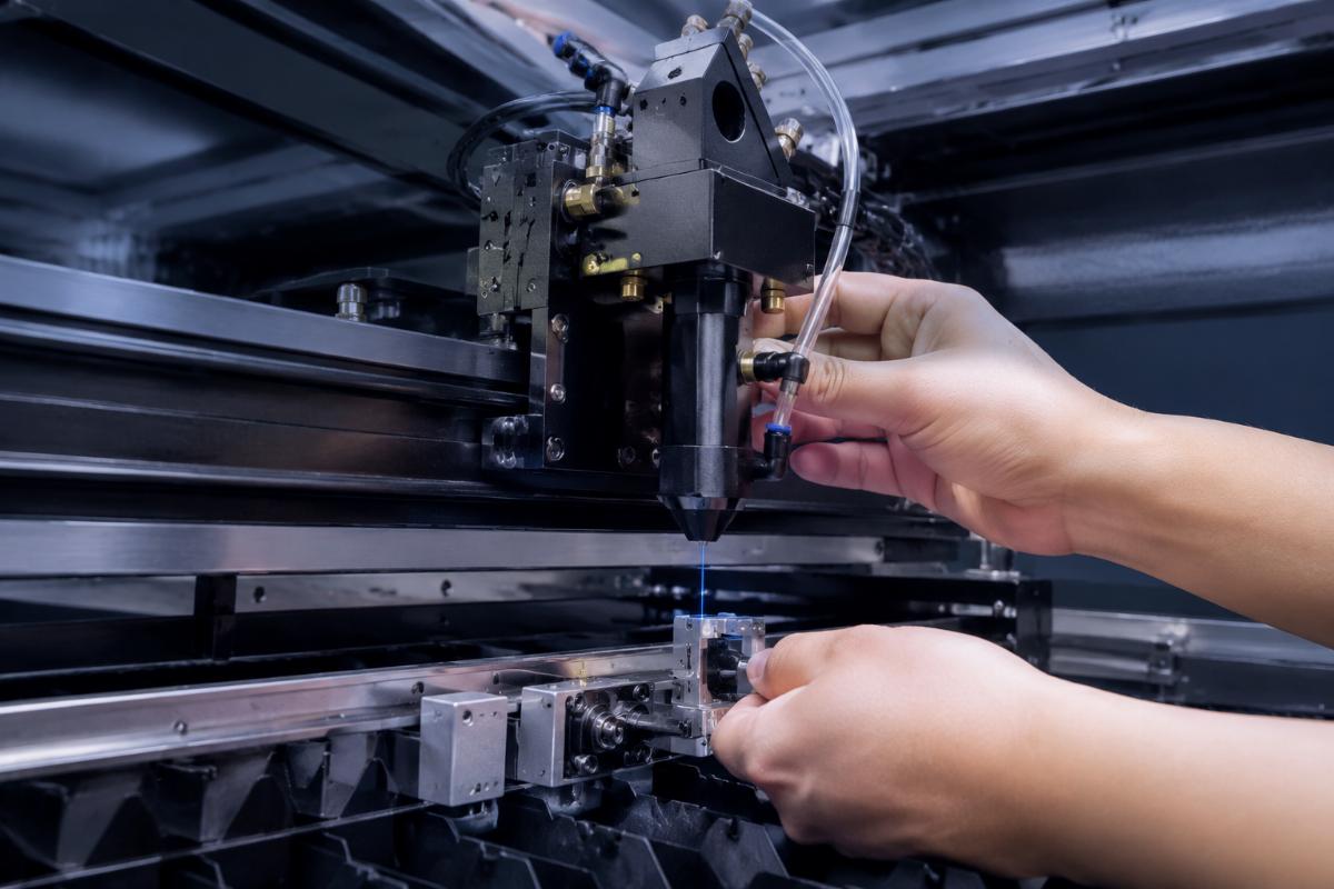 CNC fabric cutter assembly verification Mechanical component inspection