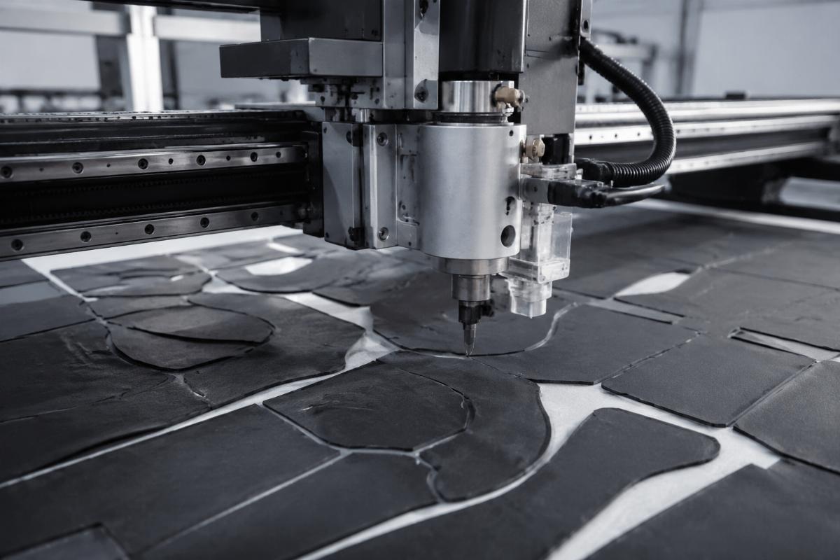 CNC knife cutter processing flexible material CNC knife cutting machine in operation