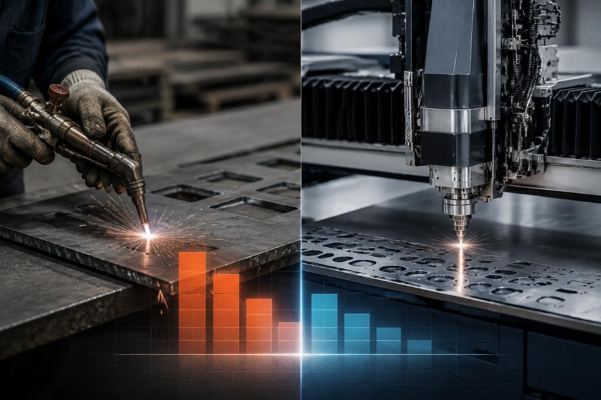 Cost analysis manual vs automatic cutting Comparison chart of manual versus automated cutting costs