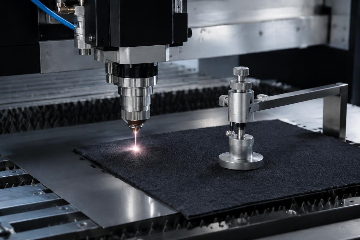 Determining actual thickness for stroke calculation Measuring fabric under cutting pressure
