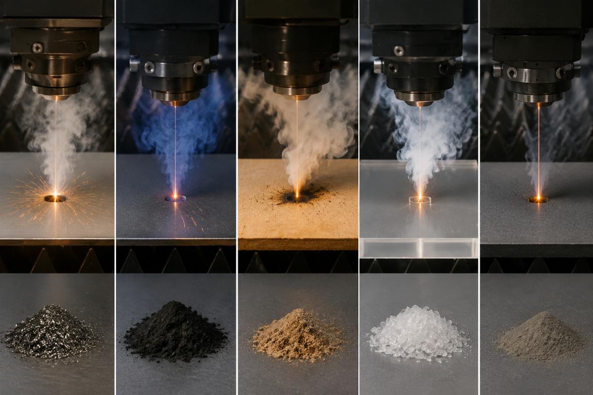 Different materials producing varying dust levels Comparison of dust generation from different materials