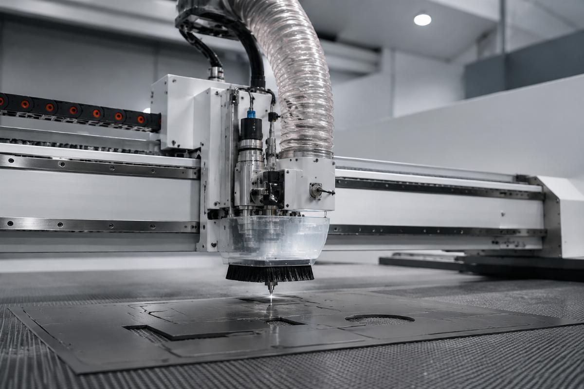 Dust-free knife cutting system with integrated extraction unit
