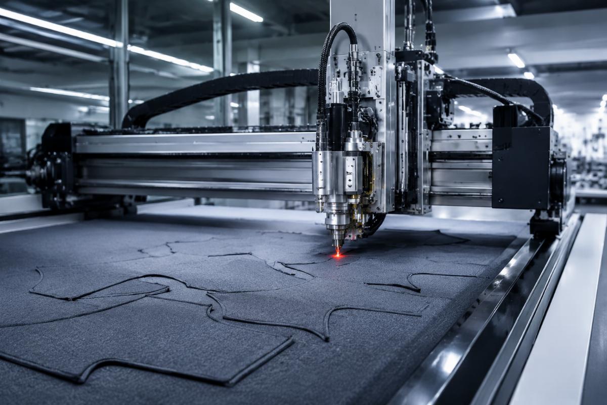 Industrial fabric cutting automation Automatic fabric cutting machine in production environment