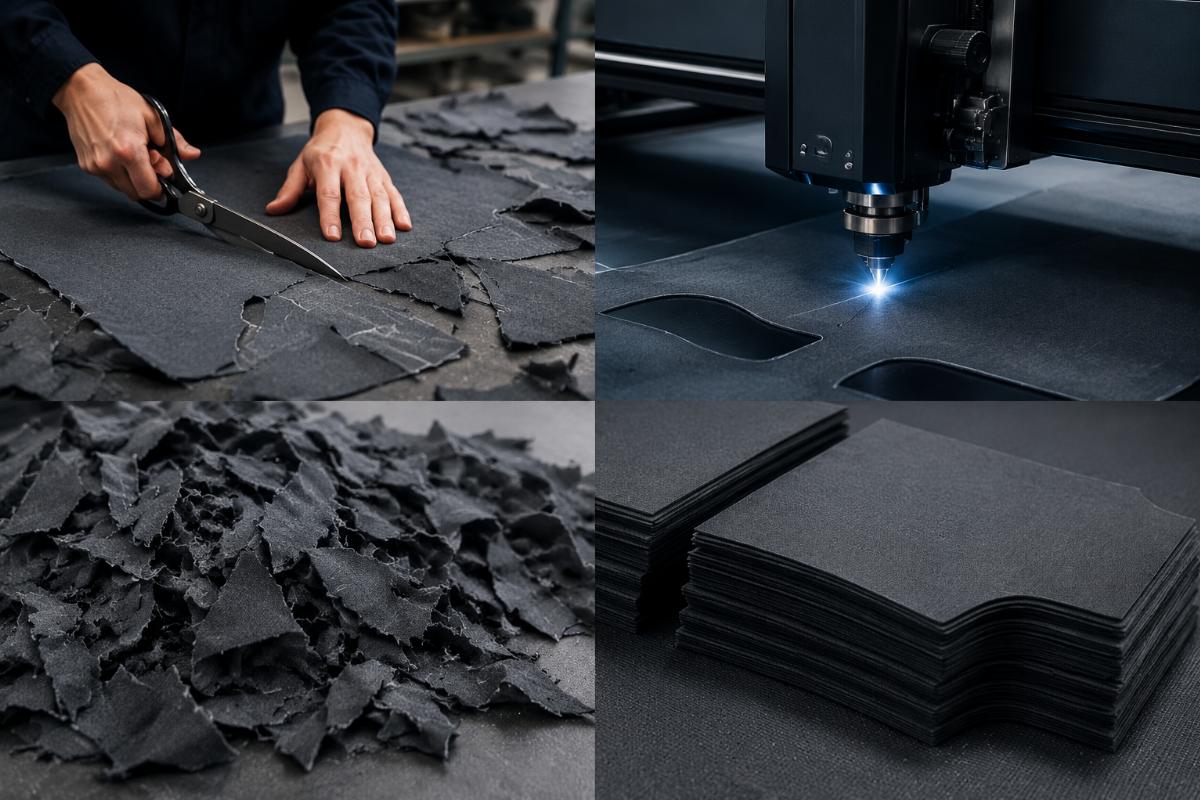 Material waste reduction with CNC cutting Fabric waste comparison between manual and automated cutting