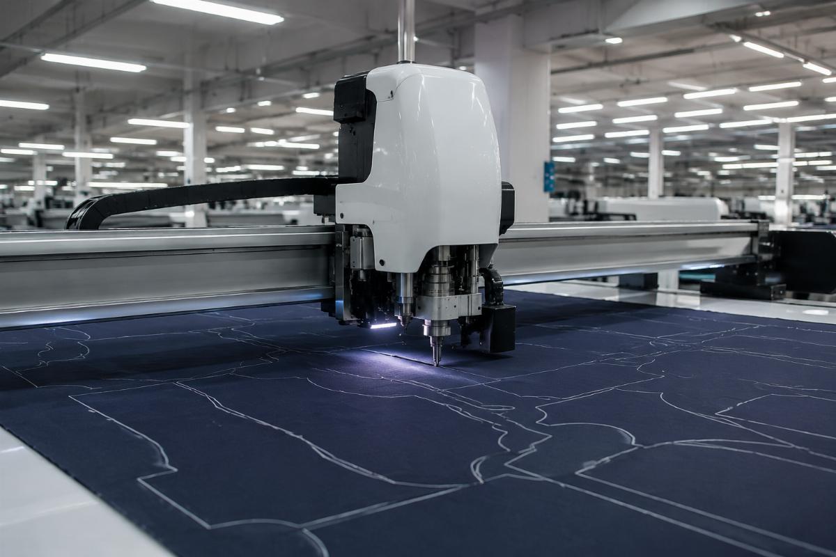 170-model cloth CNC cutting machine with smart nesting function CNC knife cutting machine in operation in a garment factory