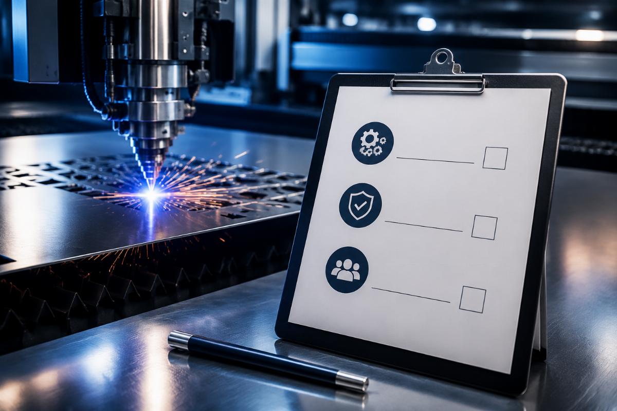 CNC cutting machine supplier evaluation checklist A checklist document showing the 3 core evaluation dimensions for CNC cutting machine suppliers