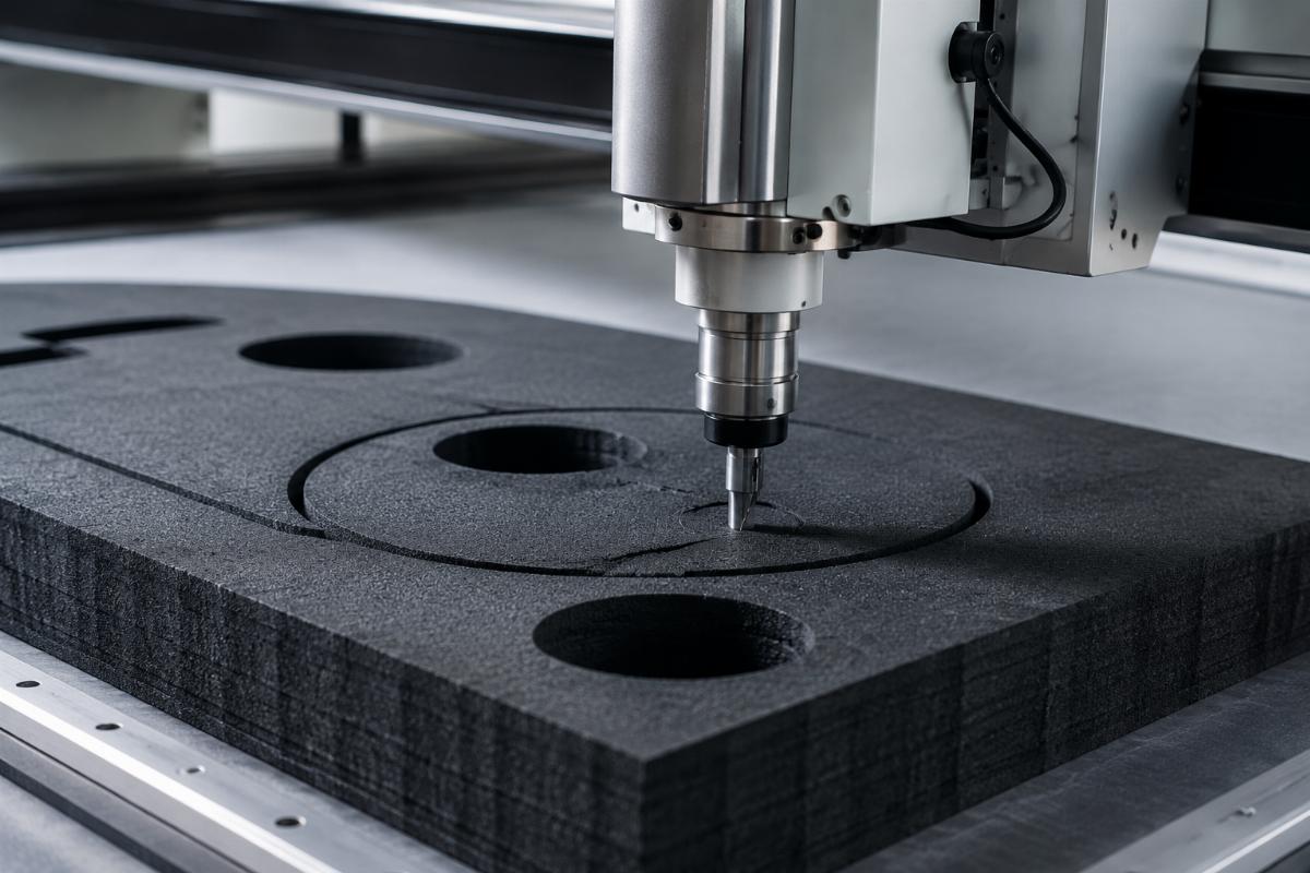 Cold cutting CNC machine processing thick composite gasket material