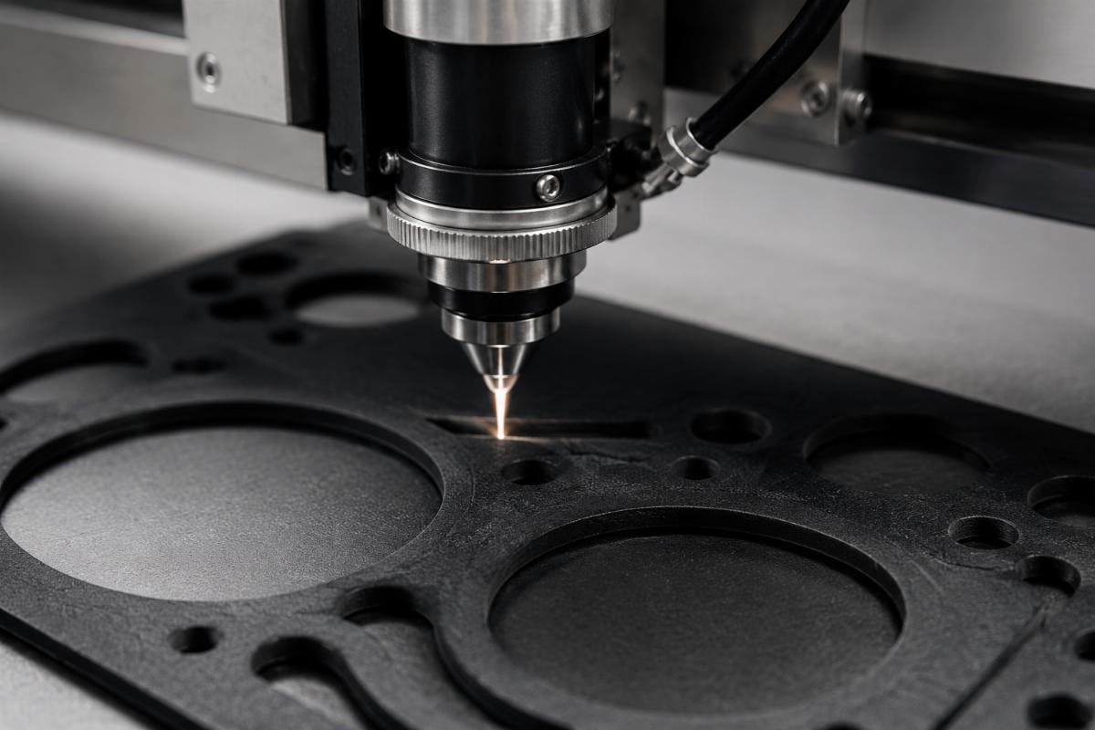 Close up view of a precision cut aerospace grade rubber gasket