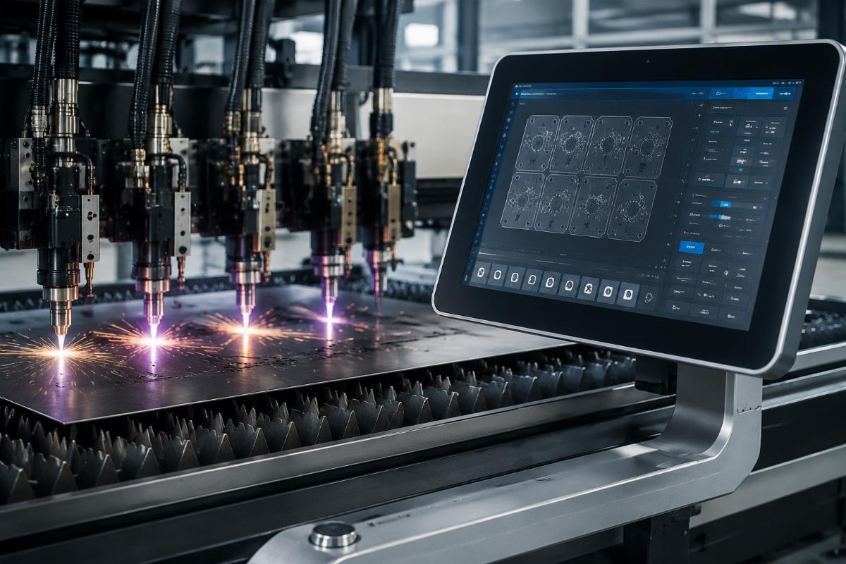 Multi-head CNC cutting machine control interface with multi-language options