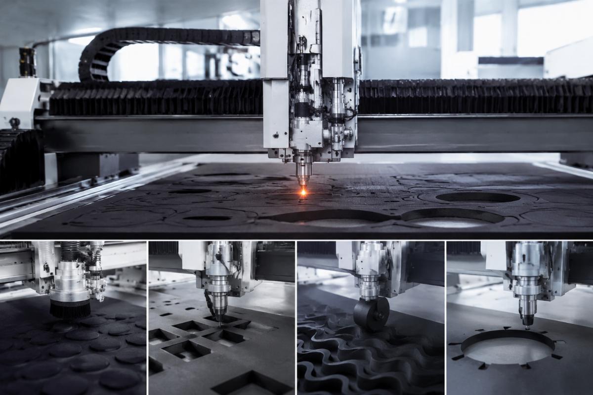 Multiple rubber production scenarios using the same base CNC cutter with different configurations